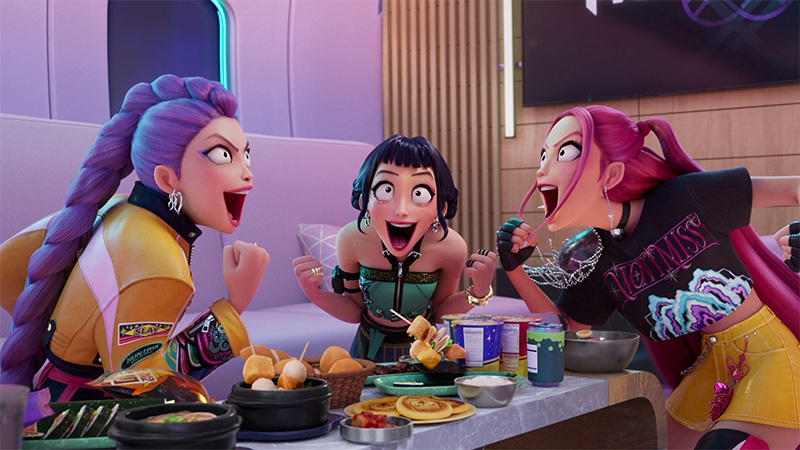 Huntrix luchando en Las Guerreras K-Pop