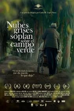 Poster Nubes grises soplan sobre el campo verde